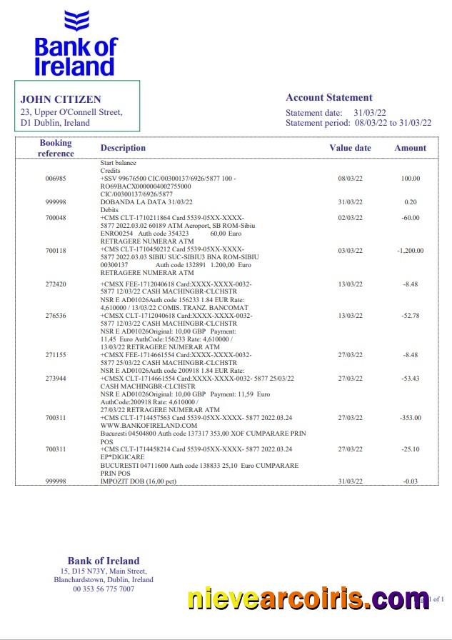 Ireland Bank of Ireland statement